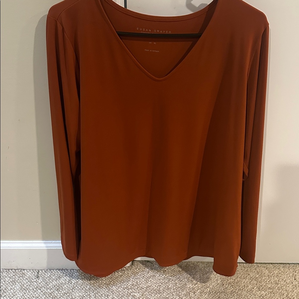 Susan Graver V-Neck Rust long sleeve Top